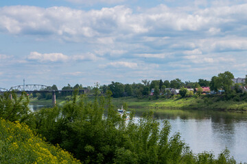 Western Dvina river in the city of Polotsk. Belarus. Beautiful summer landscape.