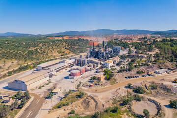 aerial view of open-pit-mine, Greece, human impact on the natural environment. High quality photo
