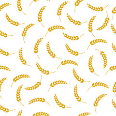 An ear of wheat seamless pattern. Harvest wheat grain. Template organic wheat, bread agriculture and natural eat. Design for print on fabric, wrapping paper, packaging. Vector illustration - obrazy, fototapety, plakaty