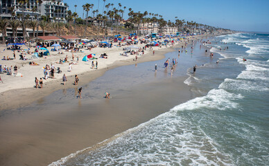Oceanside, California, Beach on a Beautiful Sunny Day with Crowds of People Enjoying the Beach