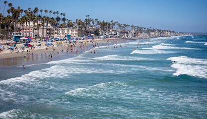 Oceanside, California, Beach on a Beautiful Sunny Day with Crowds of People Enjoying the Beach