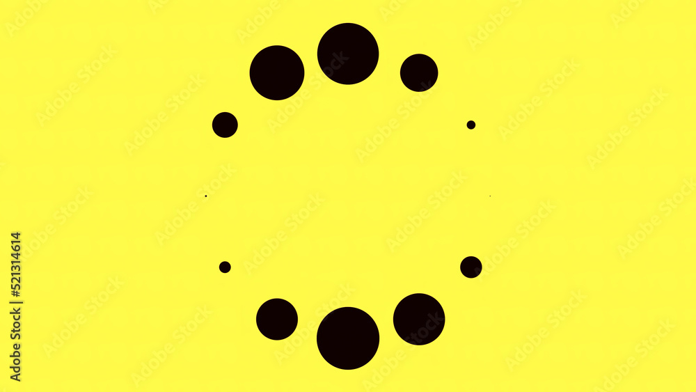 Aufkleber animation with black loading circles on colored background. animation. black dots pulsate in circula