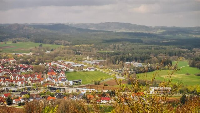 Time-lapse of buildings and fields in countryside of Neumarkt, Bavaria, Germany