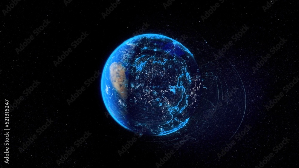 Aufkleber abstract animation of digital earth globe rotating with digital data globe loop and data network. te