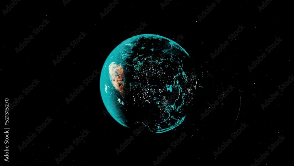 Aufkleber abstract animation of digital earth globe rotating with digital data globe loop and data network. te