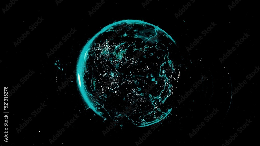 Aufkleber abstract animation of digital earth globe rotating with digital data globe loop and data network. te