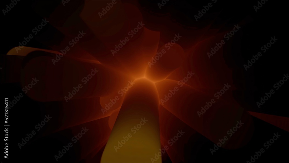 Poster close-up of motion of abstract blur cylinder shapes with illumination. black background.