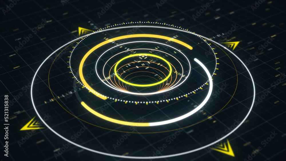 Poster future and innovation concept. animation. abstract animation of circular graph with digits on the da