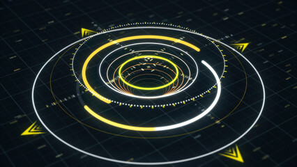 Future and innovation concept. Animation. Abstract animation of circular graph with digits on the dark background