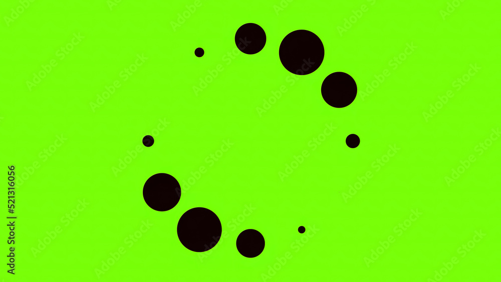 Aufkleber animation with black loading circles on colored background. animation. black dots pulsate in circula