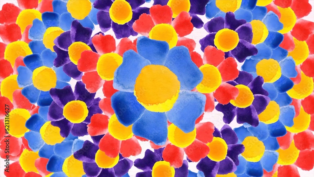 Poster abstract orange waving grid or mesh of pulsating geometric objects, flowers. abstract red waving gri