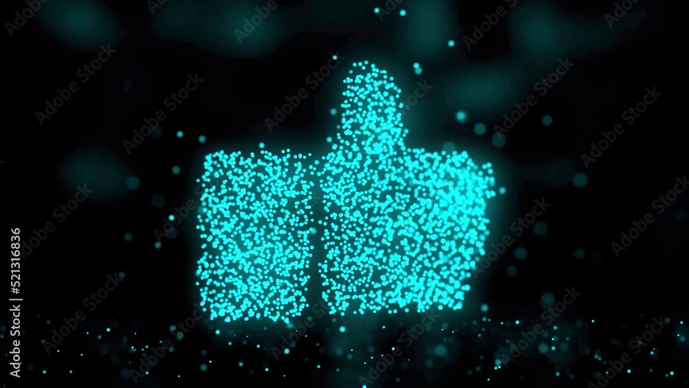 Poster animation of plexus network from like button symbol on colorful background with flowing of plexus pa