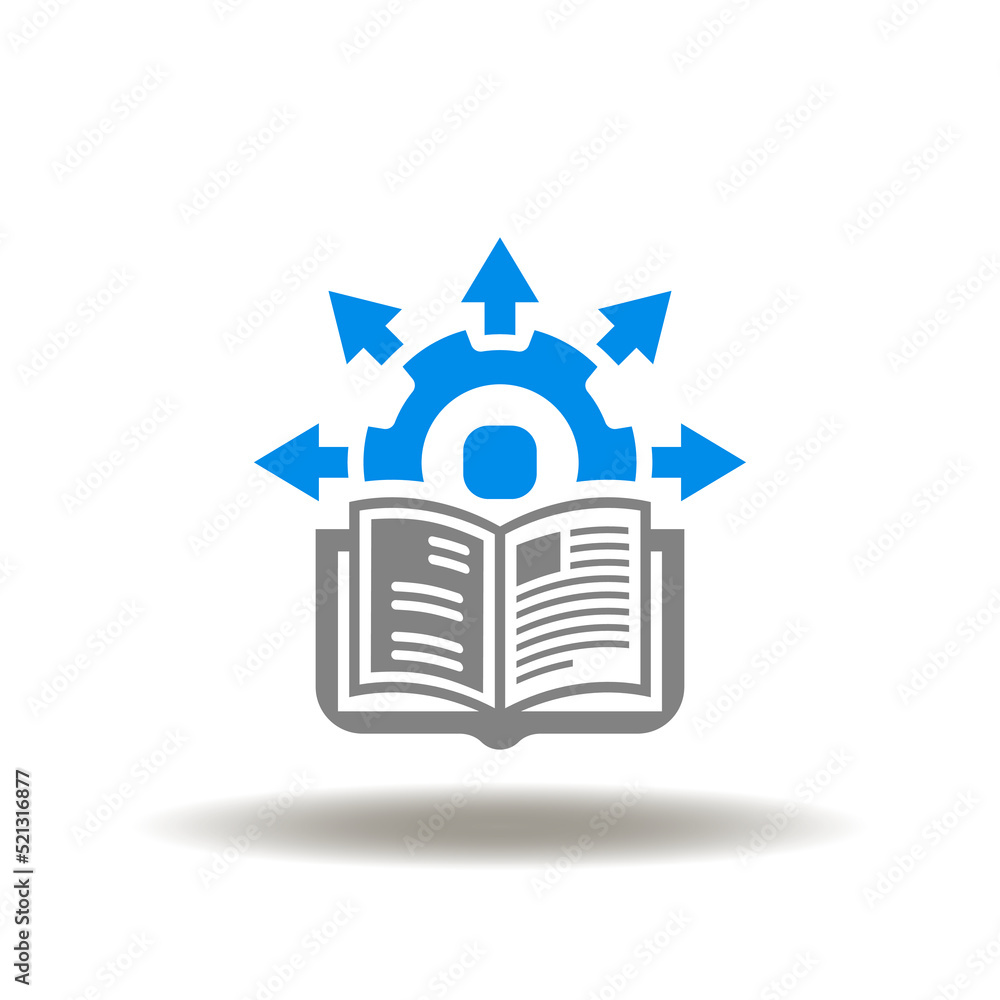Aufkleber vector illustration of book open with gear and arrows. icon of lms learning management system. symbo