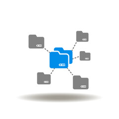 Vector illustration of directory network flowcharе. Icon of distributed database. Symbol of AD Active Directories. Sign of data shared.
