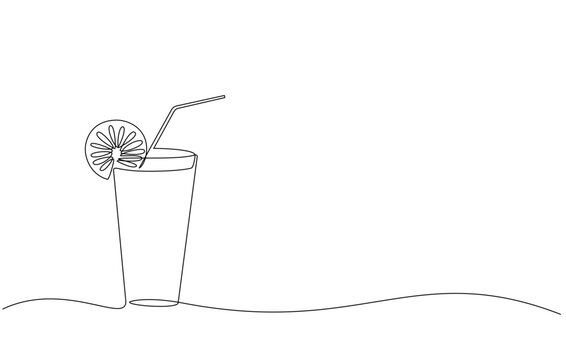 recommend clip art: Continuous line drawing of long drink of lemon vodka in front of white background.
                    Orange juice in a glass with lemon wedges on the glass. Glass of orange drink and lemon slices in doodle style