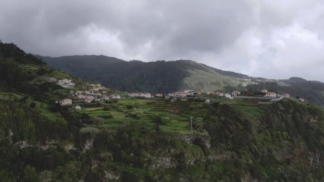 Aerial view of a village on the hilltop, Madeira Island, Portugal.