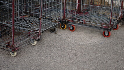 industrial supermarket car wheel on asphalt
