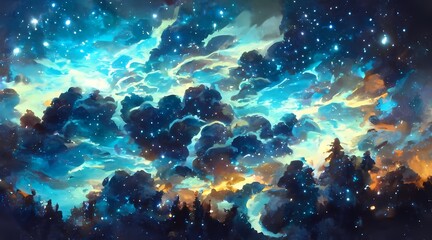 Obraz na płótnie Canvas Stars and Clouds at Nighttime 