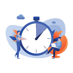 Vector illustration, alarm clock rings on white background, concept of work time management, quick reaction awakening.