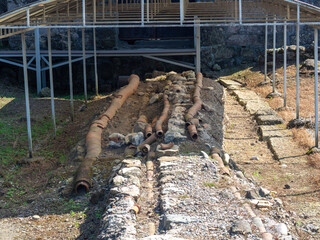 Ruin of an old castle. Remains of civilization. Fortress in Georgia.  The city of ancient stone masonry. Site of archaeological finds. Ancient plumbing. Remains of clay pipes