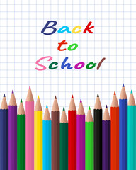 Back to School background with a notebook and colored pencils