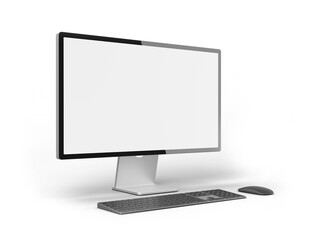 Fototapeta premium 3D illustration Modern Computer Monitor with keyboard and mouse on white background