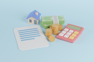 3D illustration Mortgage concept. House loan or money investment to real estate. Property money investment contract.