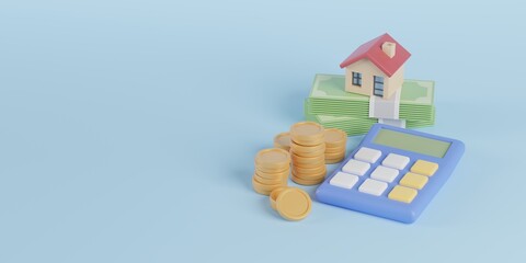 3D illustration Mortgage concept. House loan or money investment to real estate. Property money investment contract.