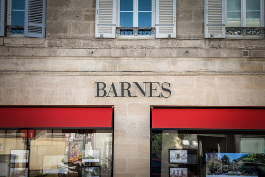 BORDEAUX, FRANCE - FEBRUARY 24, 2022: Logo of Barnes International Realty on their office for Bordeaux. Barnes is a French luxury real estate broker specialized in high end property....