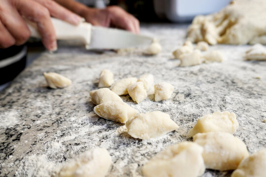 Fresh Nhoque Preparation. Close-up of Homemade Nhoque.