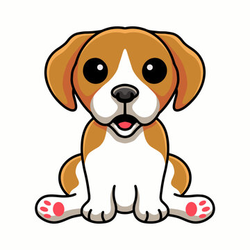 Cute little beagle dog cartoon sitting