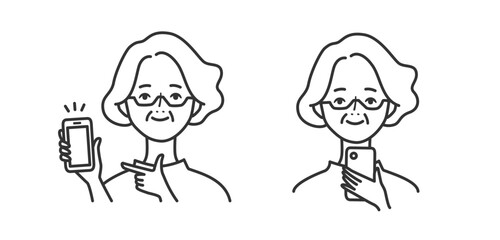 笑顔でスマートフォンを持つシニア女性