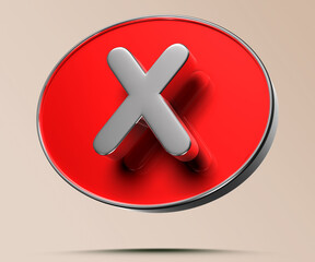 Obraz premium X red circle 3D illustration on light cream background have work path.Advertising signs. Product design. Product sales.