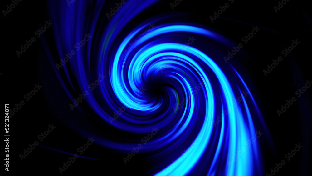 Poster neon funnel with colorful twisting rays, seamless loop. motion. curved bright lines on a black backg