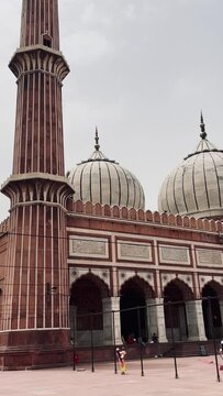 Vertical footage of the Jama Masjid mosque in Delhi, India