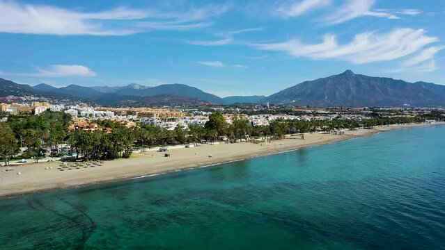 Aerial view of San Pedro de Alc&aacute;ntara coastline, Malaga, Spain.