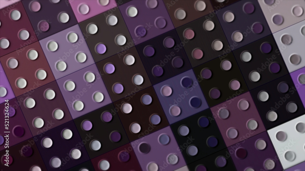 Poster purple and pink rows of squares with four symmetrical circles. motion. domino tiles with blinking li