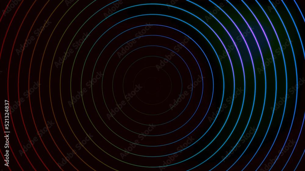 Poster spreading circles on dark background. motion. hypnotic animation with expanding circles from center.