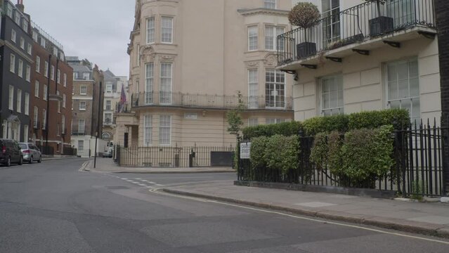 Empty street in Mayfair in London, England. Affluent posh city area