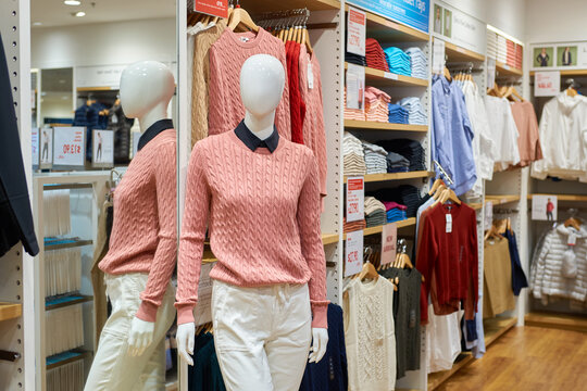SINGAPORE - CIRCA SEPTEMBER, 2016: inside Uni Qlo store at Singapore Changi Airport. Uniqlo Co., Ltd. is a Japanese casual wear designer, manufacturer and retailer.