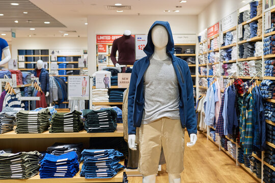 SINGAPORE - CIRCA SEPTEMBER, 2016: inside Uni Qlo store at Singapore Changi Airport. Uniqlo Co., Ltd. is a Japanese casual wear designer, manufacturer and retailer.