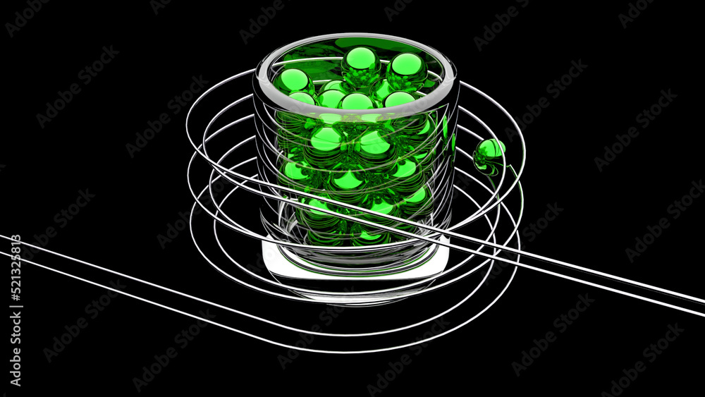 Poster 3d animation of balls rolling in spiral. design. animation with spiral game setup and balls rolling 