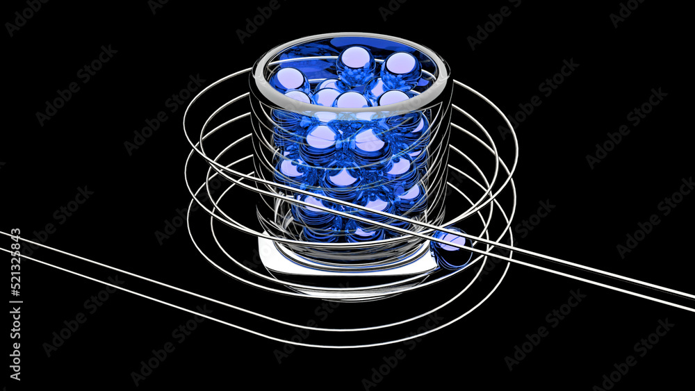 Poster 3d animation of balls rolling in spiral. design. animation with spiral game setup and balls rolling 