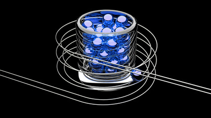 3D animation of balls rolling in spiral. Design. Animation with spiral game setup and balls rolling along it. Beautiful balls are spiraling upwards on black background