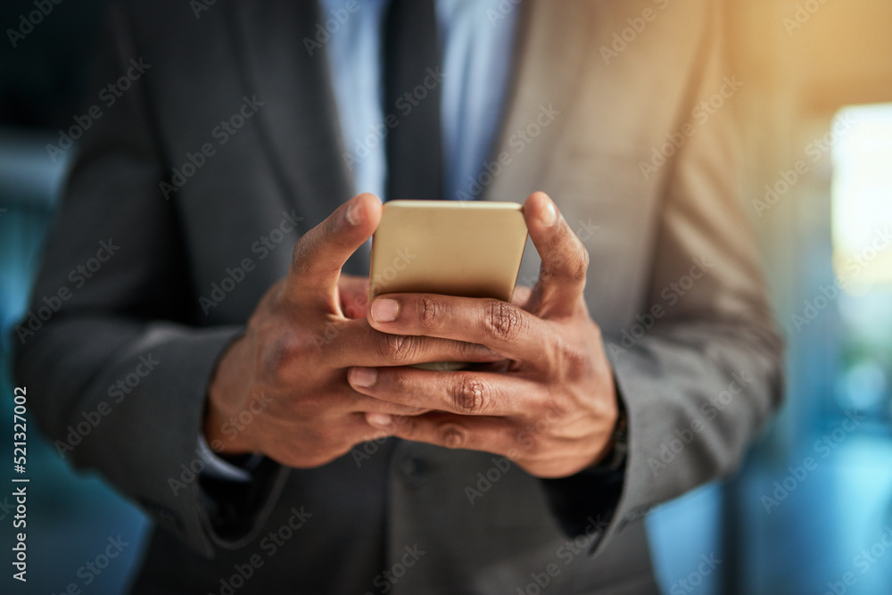 Poster business man browsing the internet on his phone texting and posting on social media. closeup of a ma