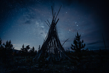 ancient wooden stick fort in woods © SETH