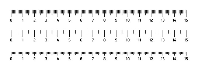 Measuring scale, ruler measurement equipment, marks for tape measure. Vector set symbol illustration.