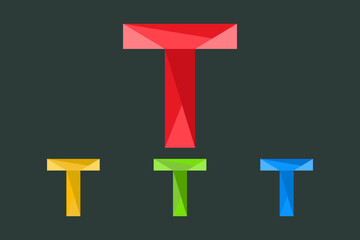 Letter T Polygonal Logo Vector Illustration . low poly, geometric design