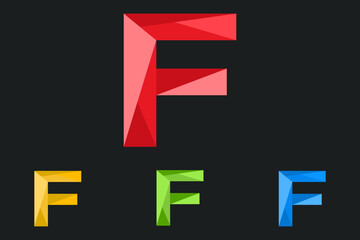 Letter F Polygonal Logo Vector Illustration. low poly, geometric design