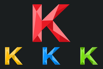Letter K Polygonal Logo Vector Illustration. low poly, geometric design